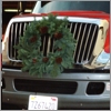 Our red truck decorated for the Holidays