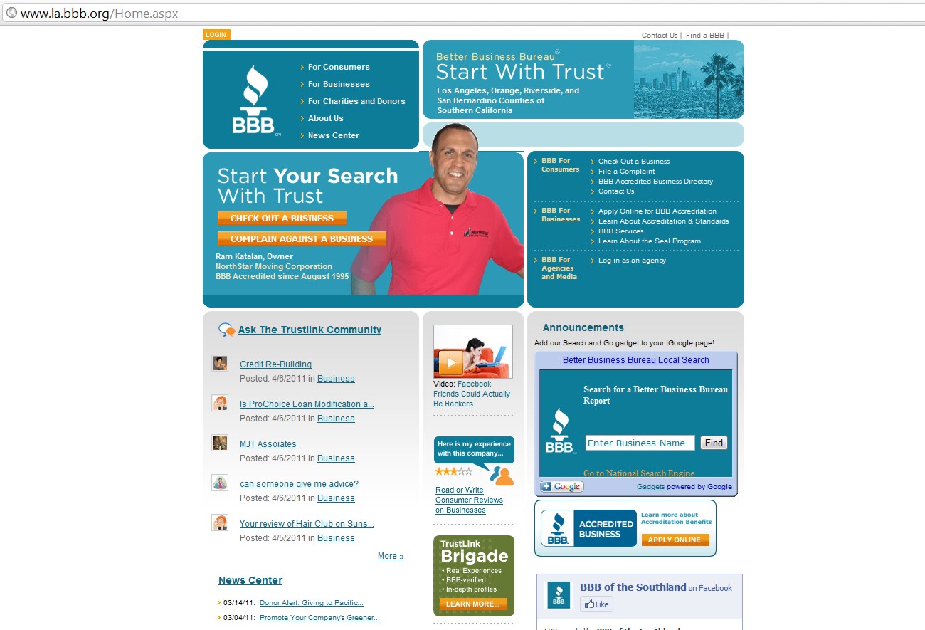 Ram Katalan on the Better Business Bureau's home page
