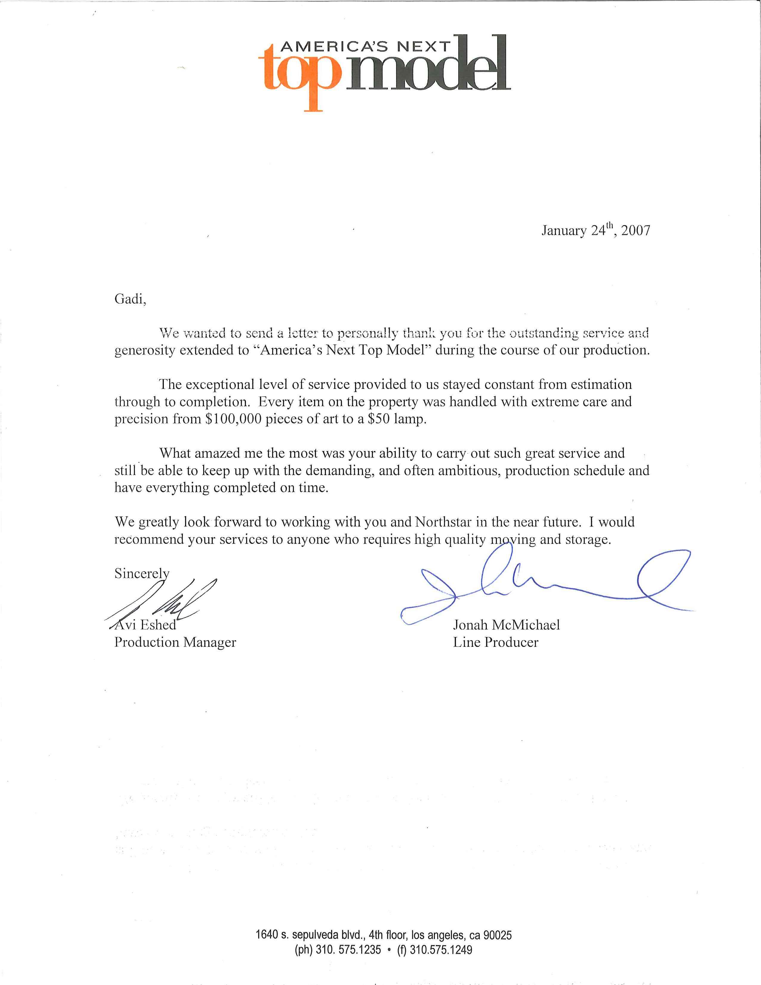recommendation letter from americas next top model recommendation letter for services provided