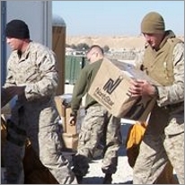U.S. troops with the care packages.